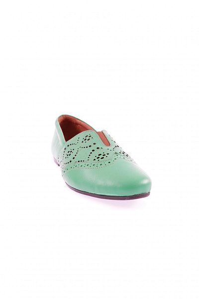 DGN Women's Laser Print Detailed Ballerinas Genuine Leather Green 41832110