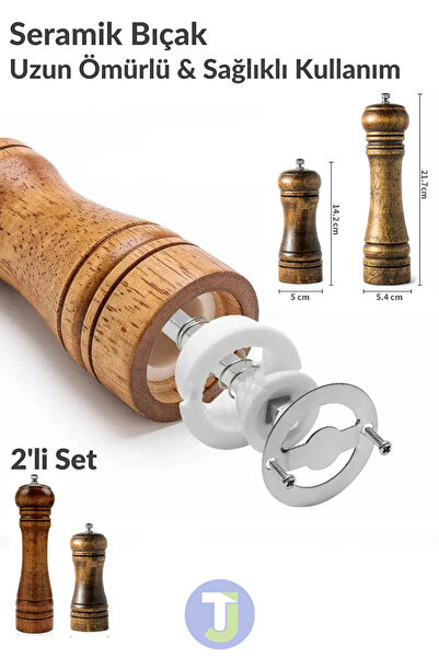 Bosile 2li Set (14+22cm) Doğal Ahşap Karabiber Tuz Kahve Baharat Öğütücü Deği...