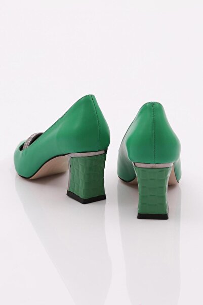 DGN 3201 Women's Pointed Toe Silver Stone Thick Heeled Shoes