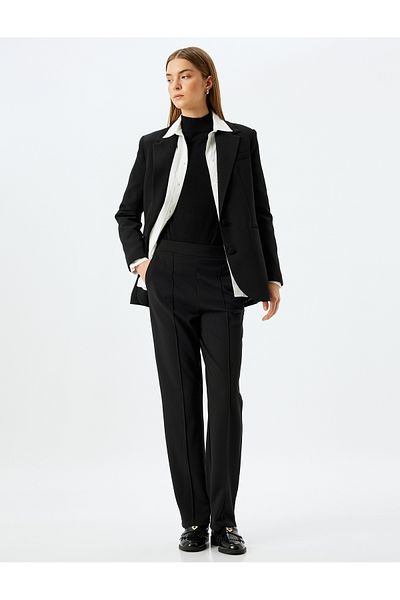 Koton Crepe Scuba Fabric Ribbed Detailed Trousers with Pockets