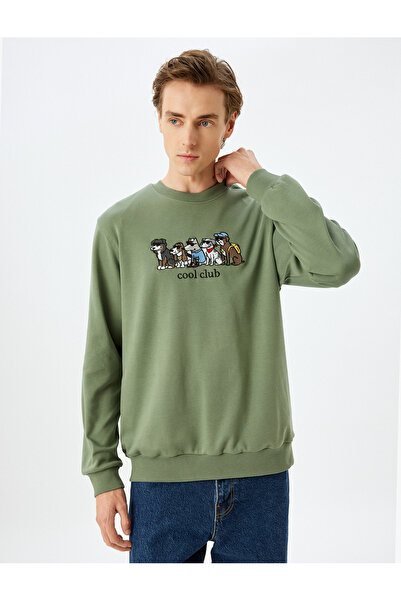 Koton Βαμβακερό κεντημένο φούτερ με λαιμόκοψη