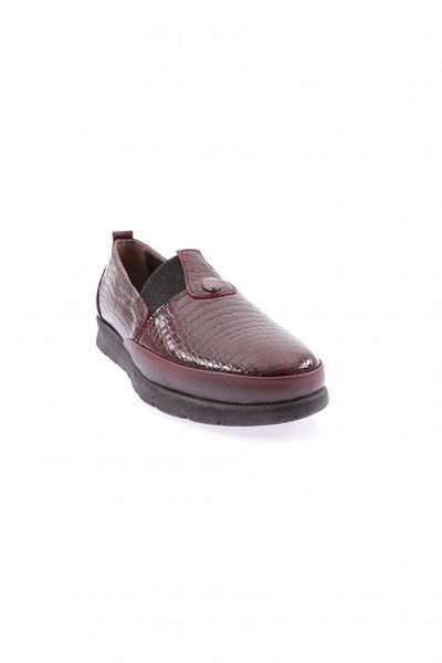 DGN Pantofi Confort Detaliați Cauciuc De Damă Piele Lacuită De Crocodil Roșu Claret 8537103