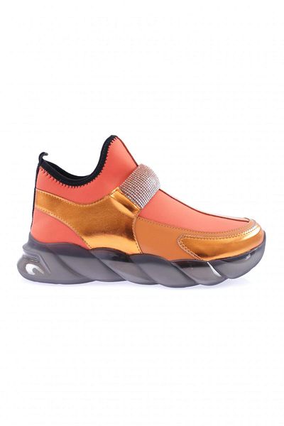 DGN Women's Strech Detailed Silver Stone Banded Sneakers Shoes Orange 2153137