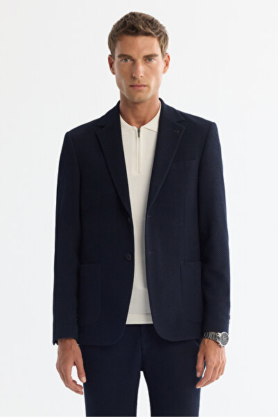 Avva Erkek Lacivert Mono Yaka Bi-Stretch Blazer Comfort Slim Fit Ceket A42Y4011