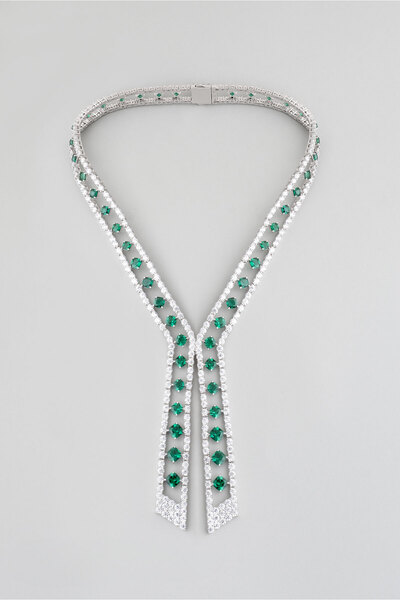 So CHIC... Kraliyet İhtişamı 18 Ayar Beyaz Altın Kaplama 33 Cm Gümüş Tasarım Gerdanlık