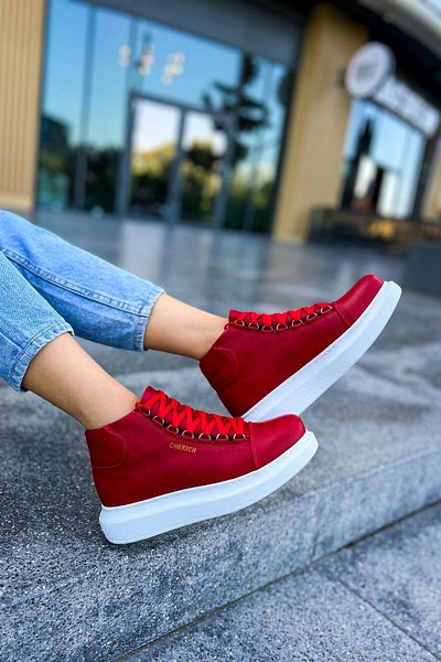 Cream Tb258 Cbt Roma Γυναικείες Μπότες Κόκκινες