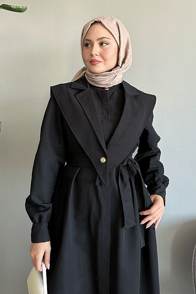 InStyle Schwarzer Trenchcoat mit Bolero-Gürtel