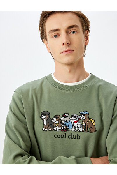 Koton Βαμβακερό κεντημένο φούτερ με λαιμόκοψη