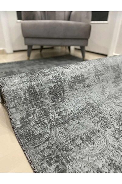 SERİA HALI Dinarsu Jel Taban Oymalı Kabartmalı Gri Füme Özel Seri Halı Kesme ...