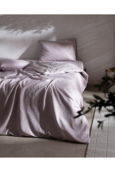 Madame Coco Odette Single 100% Cotton Ranforce Printed Duvet Cover Set - Light Plum