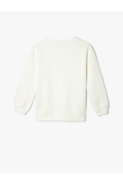 Koton Long Sleeve Cat Printed Ribbed Sweatshirt - Crew Neck