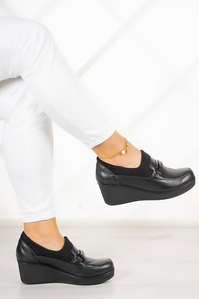 Erkan Saçmacı Catherine Black Piele autentică - Pantofi casual elastici cu toc pană