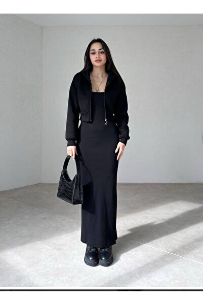 eBaa fashıon CROP HIRKALI BASİC ELBİSE