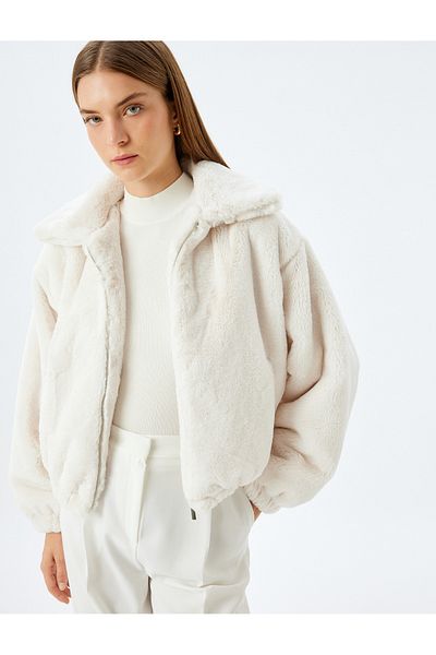 Koton Zippered Crop Oversize Bomber Plush Jacket