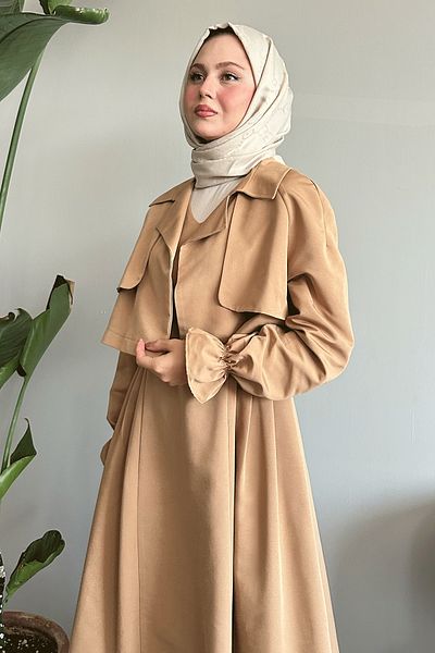 InStyle Camel Color Gilet Short Trench Σετ δύο τεμαχίων