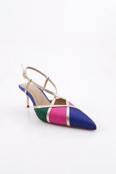 DGN Pantofi de damă cu toc cu vârf ascuțit din satin fucsia 288121085