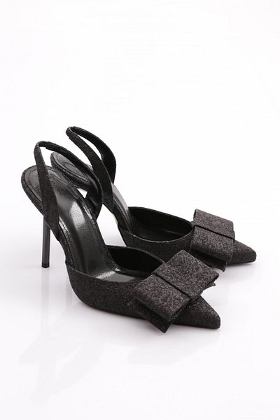 DGN Pantofi cu toc cu panglică pentru femei, cu sclipici negru 56593557