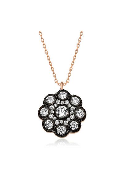 Skygo Flower Patterned Silver Diamond Mounted Necklace