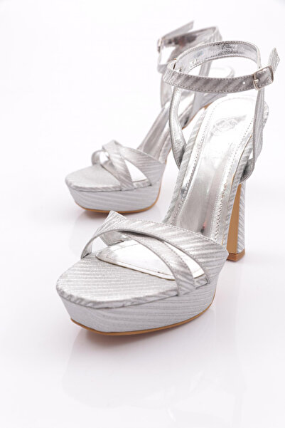 DGN Women's Ankle Strap Heeled Evening Dress Shoes Silver Silvery 31273564