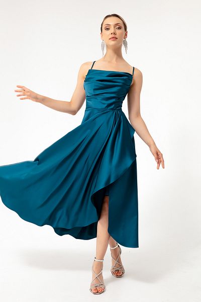 Lafaba Rochie de seară și rochie de absolvire de damă, cu volan, din satin