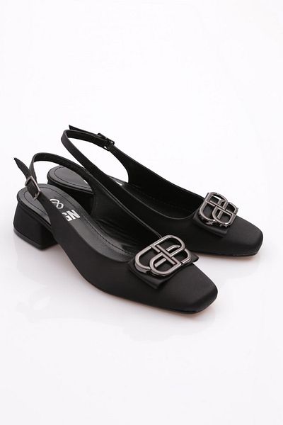 DGN Women's Open Back Heeled Shoes Black Satin 354462621