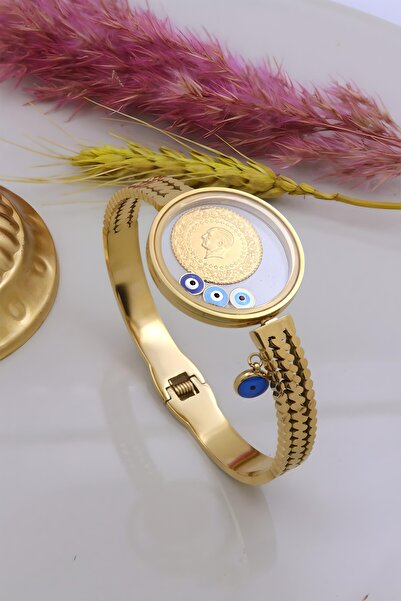 Yıldız Kuyumculuk 22 Ayar Çeyrek Altınlı  Şeffaf Çerçeveli Çelik Bileklik