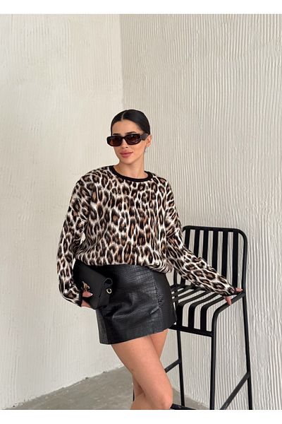 ZISHAN Pulover de damă din tricotaje cu model leopard 003