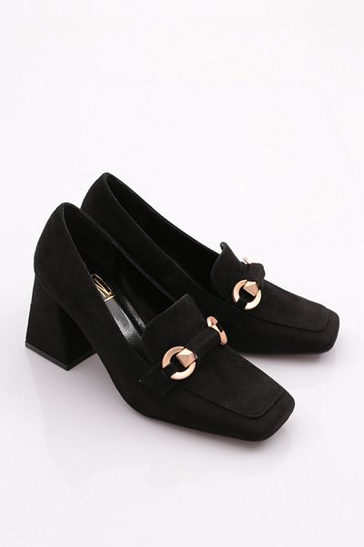 DGN Black Suede Women's Heeled Shoes - Buckle, Model No: 15122859