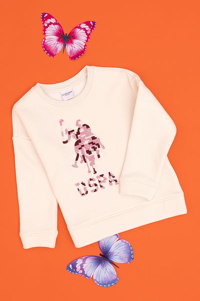 U.S. Polo Assn. Girl's Cream Crew Neck Sweatshirt 50292564 -Vr071