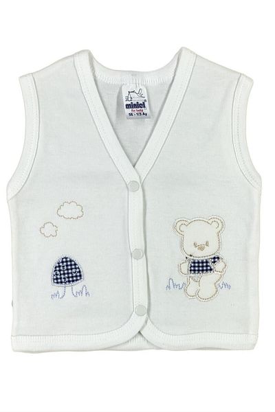 Miniel Unisex Baby Mushroom Teddy Bear Embroidered Organic Cotton 3-6-9 Months 2-Piece Combed Cotton Baby Vest - Gray