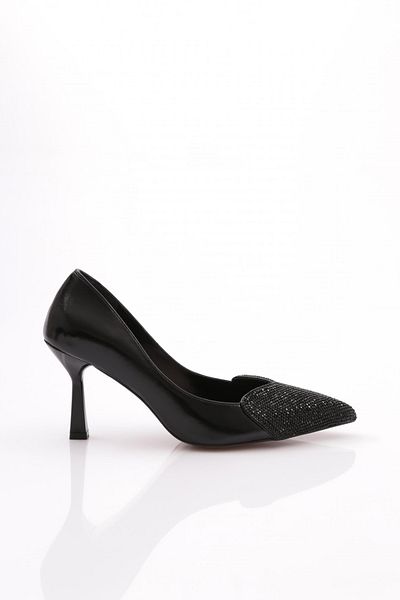 DGN Pantofi cu toc de piatră de damă negru metalic 81623557