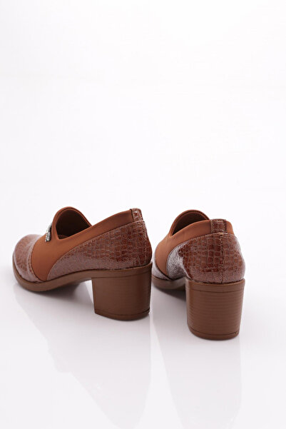 DGN Kadın Kurdela Desenli Topuklu Ayakkabı Taba Kroko 341423648