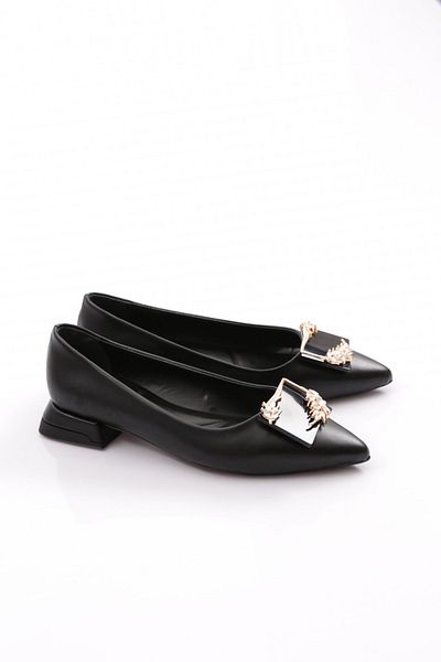 DGN Women's Ballerinas with Black Leaf Brooch - 39872534