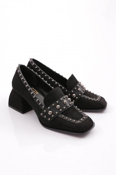 DGN Pantofi cu toc pentru femei din piele intoarsa neagra - 4782859