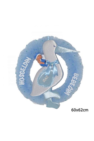ZERO LAND - Circle Stork Baby Door Ornament Blue Zngzr