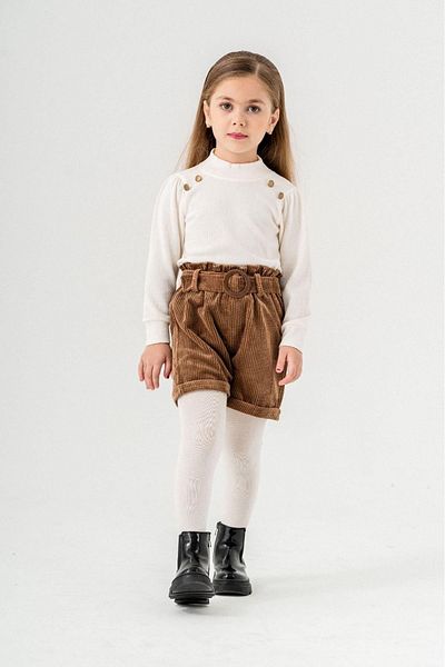 Minigimin Cicileri Комплект от 3 кадифени шорти с копчета Cicileri за момичета My Little One's - кафяв