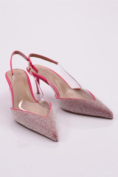 DGN Pantofi de damă cu toc cu spate deschis brodat cu piatră fucsia 288421085
