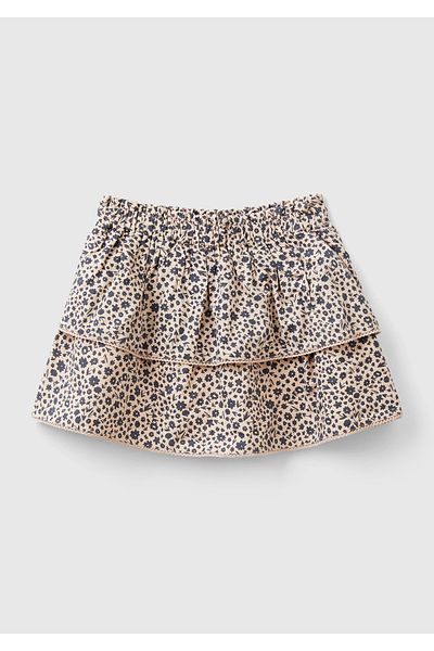 United Colors of Benetton Girl - Brown Mix Patterned Two-layer Skirt with Elastic Waistband