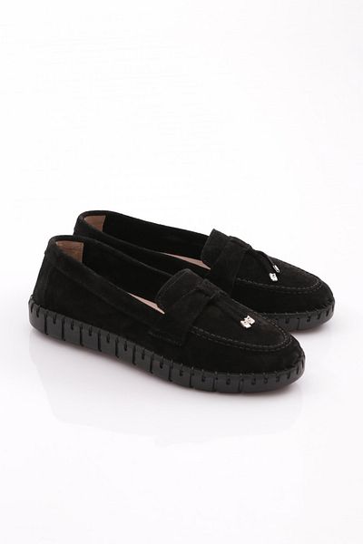 DGN Pantofi Confort pentru damă, cu model de frânghie, piele de căprioară neagră 264102623