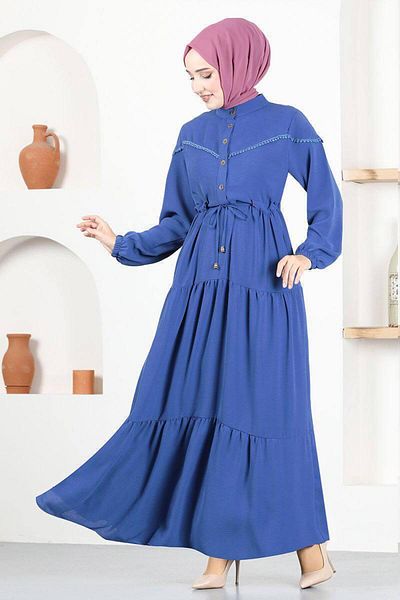 SHİROSA Women's Imported Aerobin Fabric Half Buttoned Hijab Dress