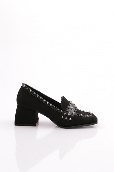 DGN Pantofi cu toc pentru femei din piele intoarsa neagra - 4782859