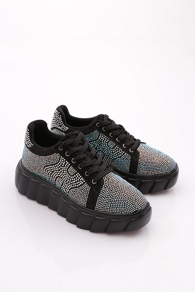 DGN Women's Lace-Up Thick Sole Sneaker Shoes Black Black 61233410