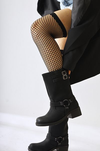 Limoya Maggie Black Buckle Λεπτομερείς ελαστικές μακριές γυναικείες μπότες, γυναικεία μποτάκια