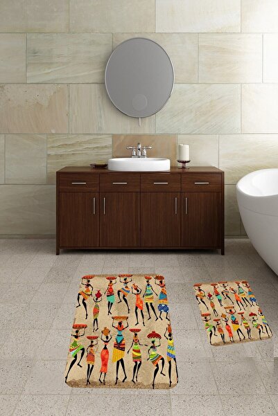 Pelangi Afrikalı Kadın Banyo Halısı Ikili Klozet Takımı Kaymaz Tabanlı Banyo ...