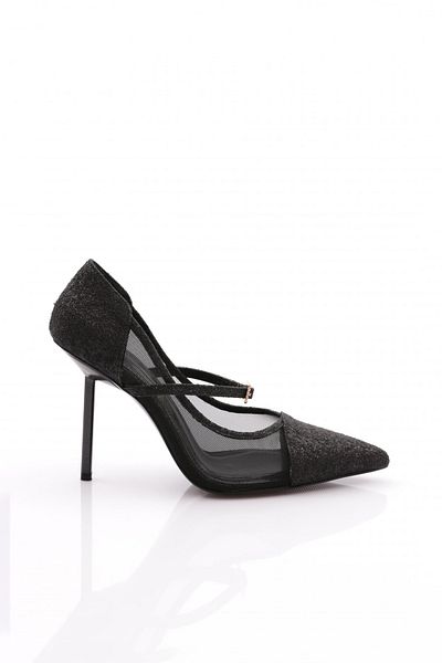 DGN Pantofi cu toc pentru femei cu sclipici negre - 56583557