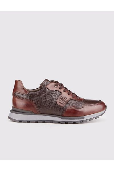 Cabani Genuine Leather Brown Lace-Up Men's Sports Shoes