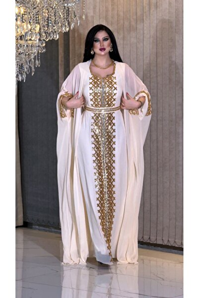 ZENABİYEM Zena Fashion Gold Nakış İşlemeli Abaya Kaftan