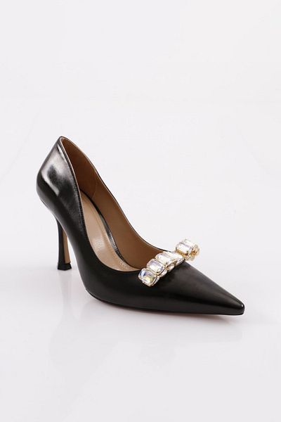 DGN 9054 Pantofi cu toc cu cataramă de piatră de cristal cu vârf ascuțit pentru femei
