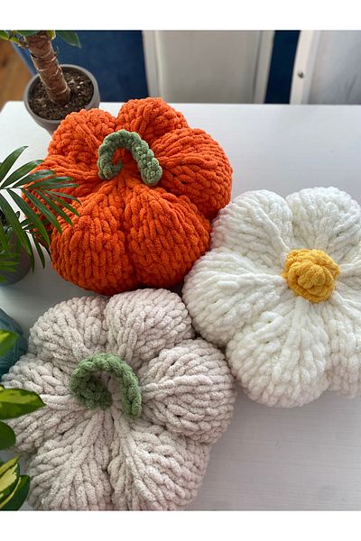 ÖRGÜCÜ DESİGN Puffy Pumpkin Pillow Beige 35X15 (Color Can Change)