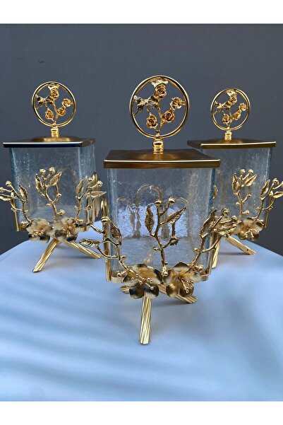 AZADE BAKIR ÇİÇEKLİ KARE CAM KAVANOZ TAKIMI